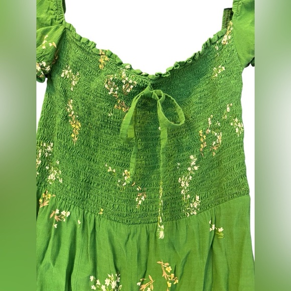 Faithfull The Brand Revolve Anthro Green Cap Sleeve Smocked Floral Mini Size S - Picture 5 of 6